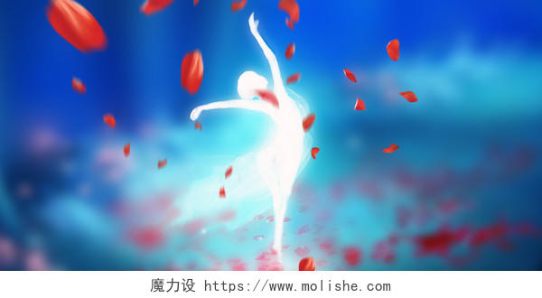 蓝色创意舞蹈跳舞舞蹈招生舞蹈培训舞蹈培训班舞玫瑰花瓣展板背景